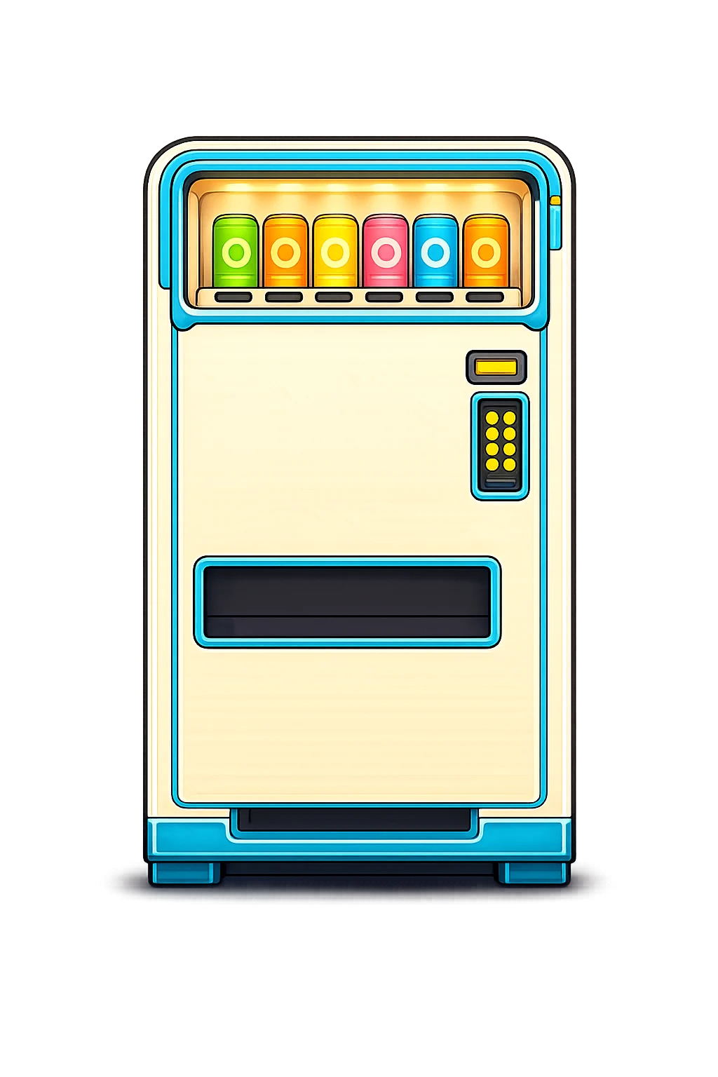A bright VendiMachi vending machine filled with colorful drinks